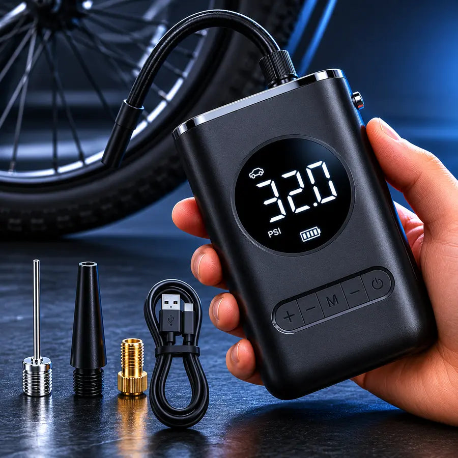 🔥PROMO⚡-MINI COMPRESOR DE AIRE PORTÁTIL DIGITAL-Infla tus neumáticos en minutos, donde sea y cuando sea.