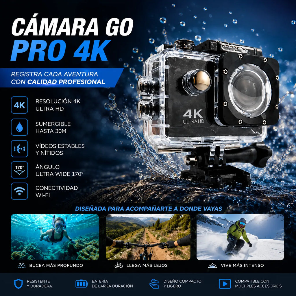 📸 Captura Cada Aventura con Calidad GO PRO 4K Ultra HD Profesional
